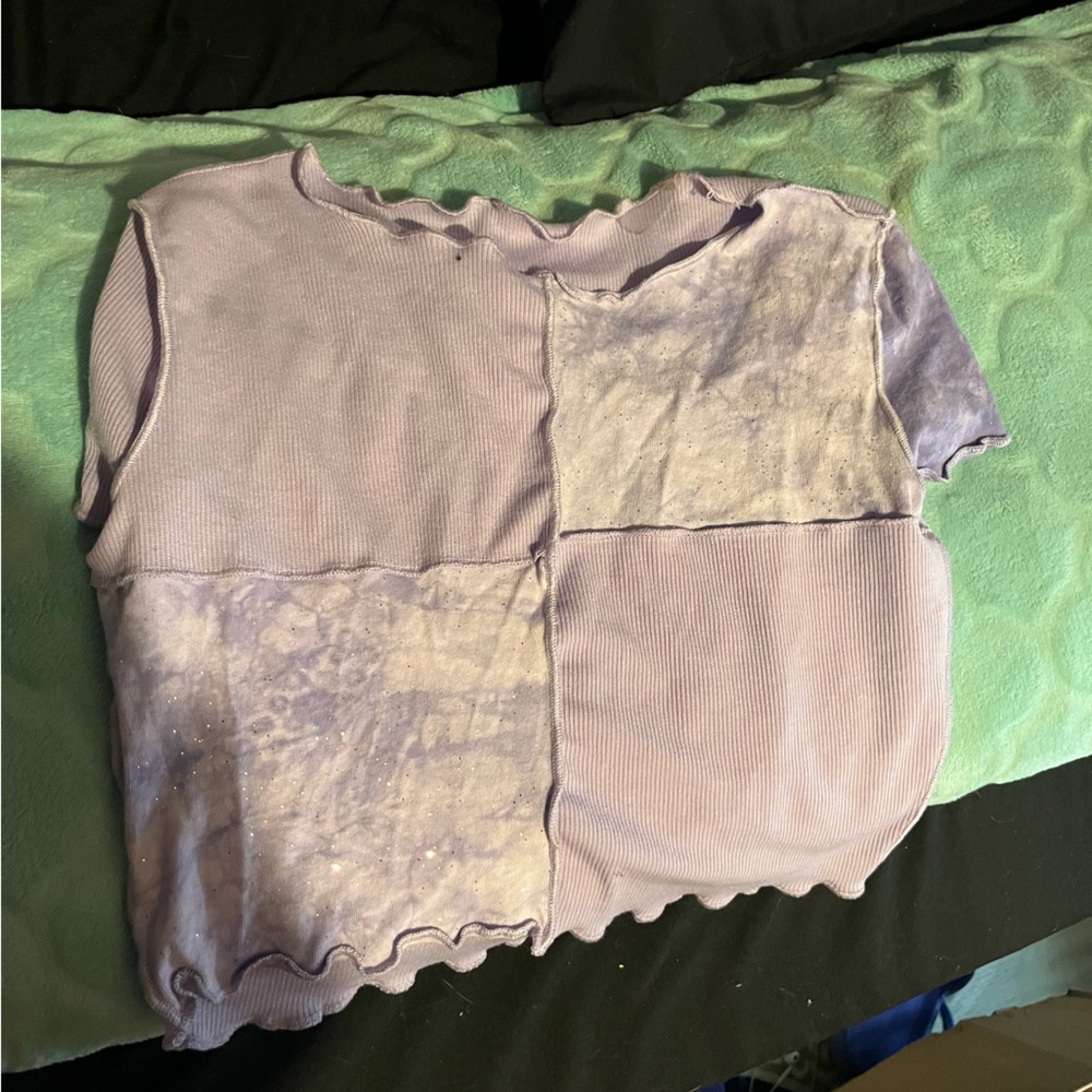 Lavender multi pattern crop top lettuce cut